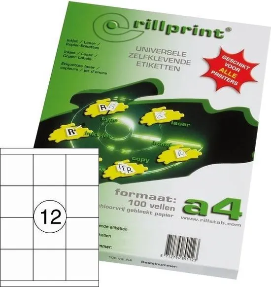 Prece Lāzeretiķetes 70x67.7mm A4 100lp Rillprint Attēls