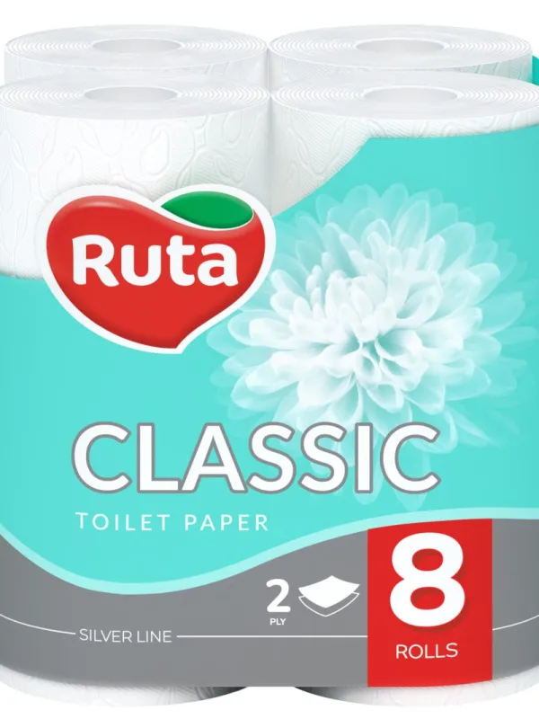 Prece Tualetes papīrs 2 slāņu Ruta Classic 8 ruļļi Attēls
