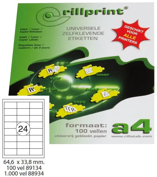 Prece Lāzeretiķetes 64.6x33.8mm A4 Rillprint 100lp Attēls