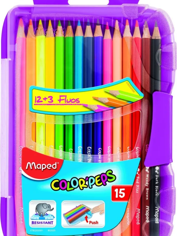 Prece Krāsainie zīmuļi Maped, 12 krāsas + 3 neona krāsas Attēls