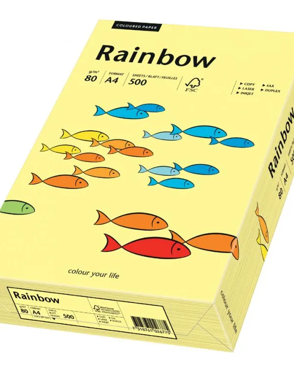 Prece Krāsains papīrs A4 Rainbow 80g, 500lp, Nr.14 medium yellow Attēls