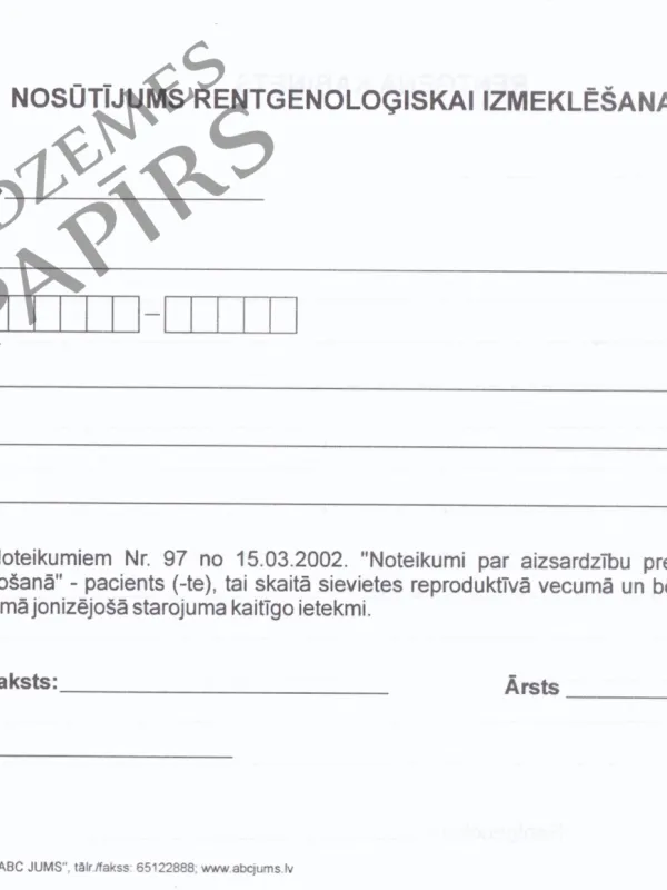 Prece Nosūtījums rentgenoloģiskai izmeklēšanai 1114/u Attēls