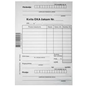 Prece Kvīts EKA čekam A6 Attēls