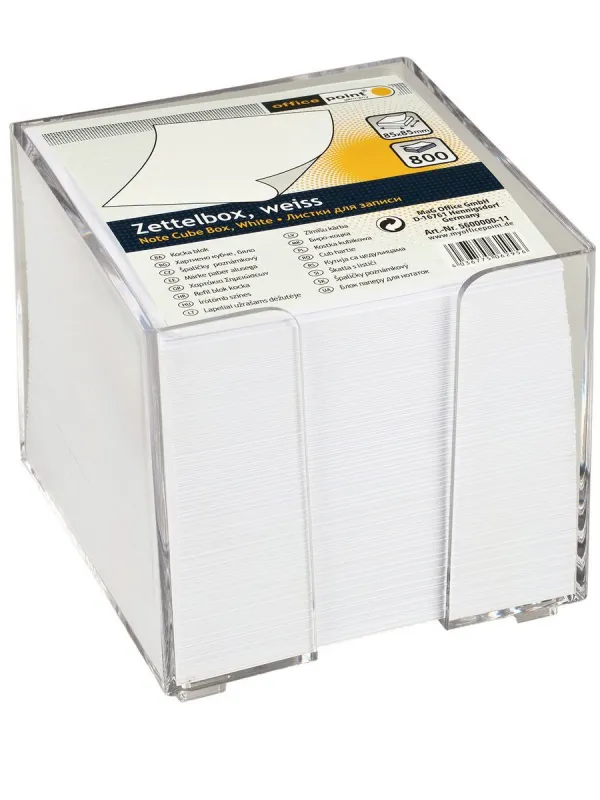 Prece Papīrs piezīmju 85x85mm 800lp balts kastē Office Point Attēls