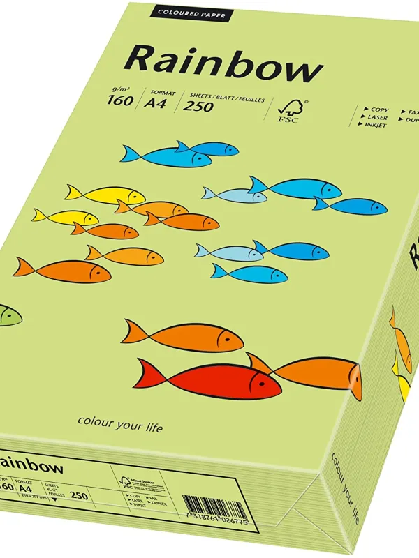 Prece Krāsains papīrs A4 Rainbow 160g, 250lp, Nr.72 (light green) Attēls