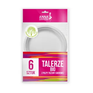 Prece Šķīvis cukurniedru šķiedras 22cm balts (6/gb 0.105kg) Attēls