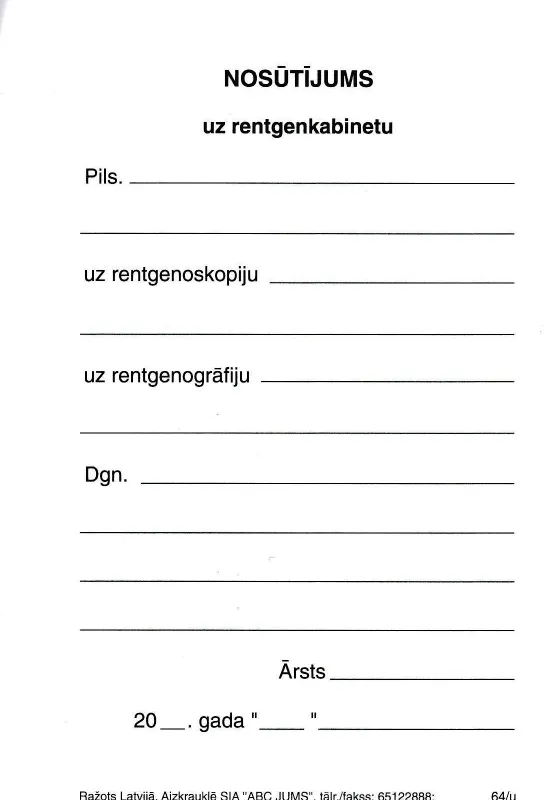 Prece Nosūtījums uz rentgenkabinetu A6V 64/u Attēls