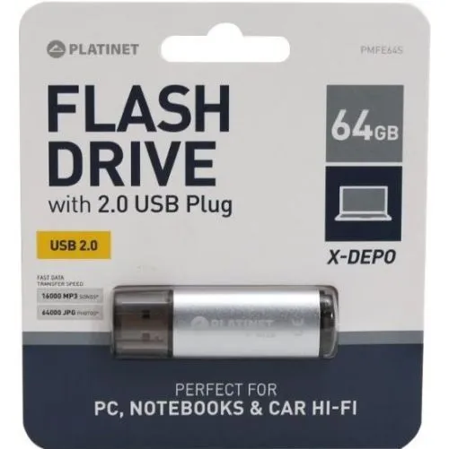 Prece Atmiņas karte Platinet 64GB 2.00USB sudraba Attēls