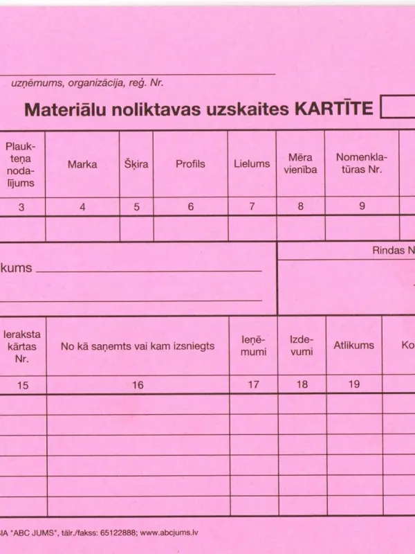 Prece Materiālu noliktavas uzskaites kartīte A5 dk Attēls