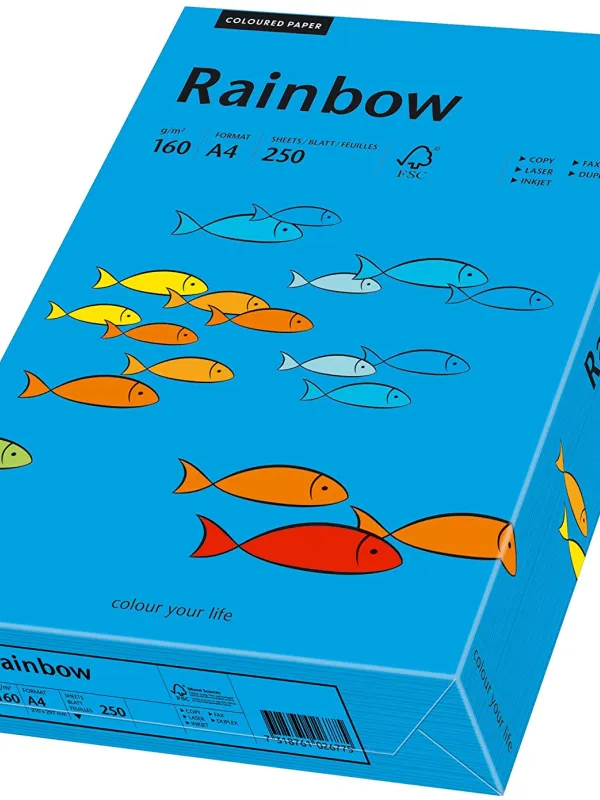 Prece Krāsains papīrs A4 Rainbow 160g, 250lp, Nr.88 (intensive blue) Attēls