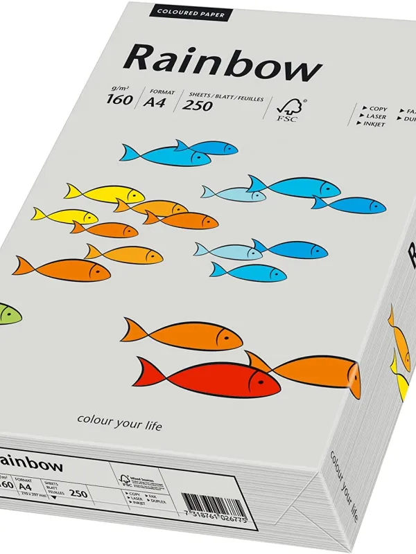 Prece Krāsains papīrs A4 Rainbow 160g, 250lp, Nr.96 (grey) Attēls