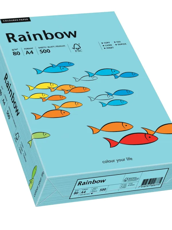 Prece Krāsains papīrs A4 Rainbow 80g, 500lp, Nr.84 vidēji zils Attēls