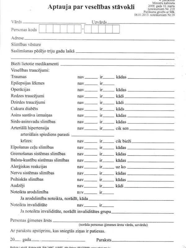 Prece Aptauja par veselības stāvokli Attēls