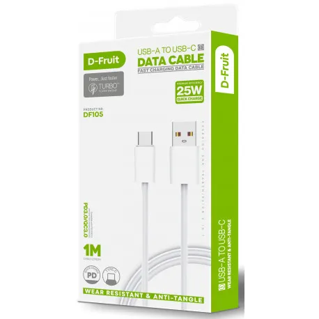 Prece Kabelis D-Fruit USB-A-USB-C, 1m, balts Attēls