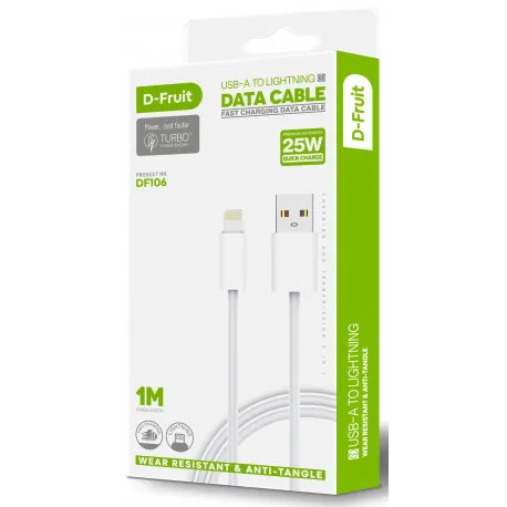 Prece Kabelis D-Fruit USB-A, 1m, balts Attēls