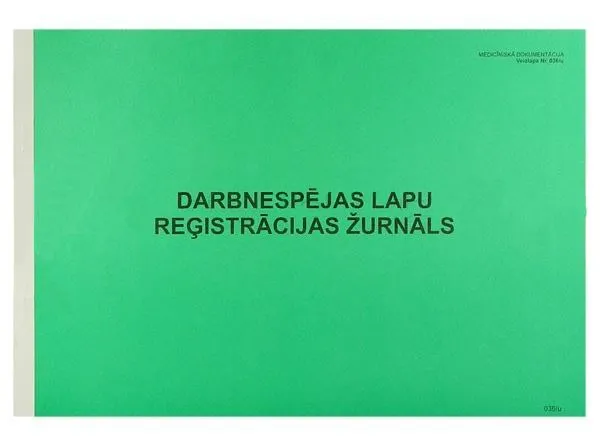 Prece Darba nespējas lapu reģistr. žurnāls A4 48lp 036/u Attēls