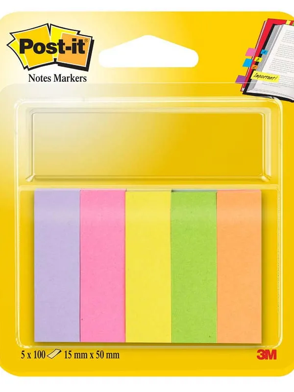 Prece Līmlapiņas 15x50mm 5x100lp 3M Post-it 670-5 neona Attēls