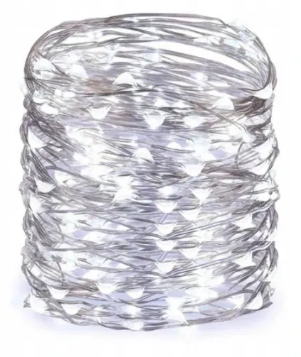 Prece Lampiņas stieplīte asaru 100Led, auksti balta 10m (AAx3) Attēls