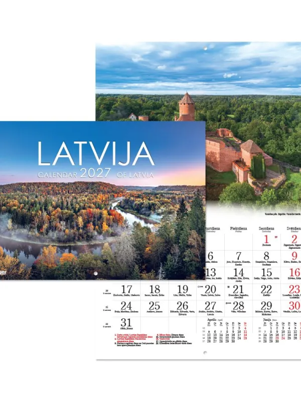 Prece Kalendārs sienas Latvija 2027 Attēls