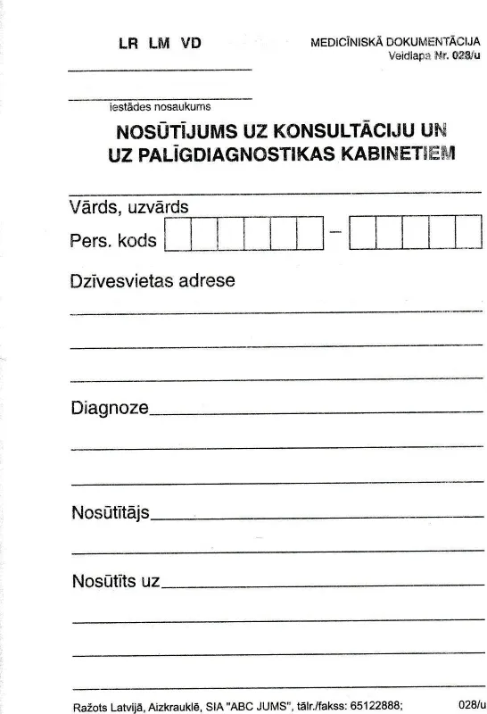 Prece Nosūt. uz kons. palīgdiagn. kab. A6D 028/u Attēls