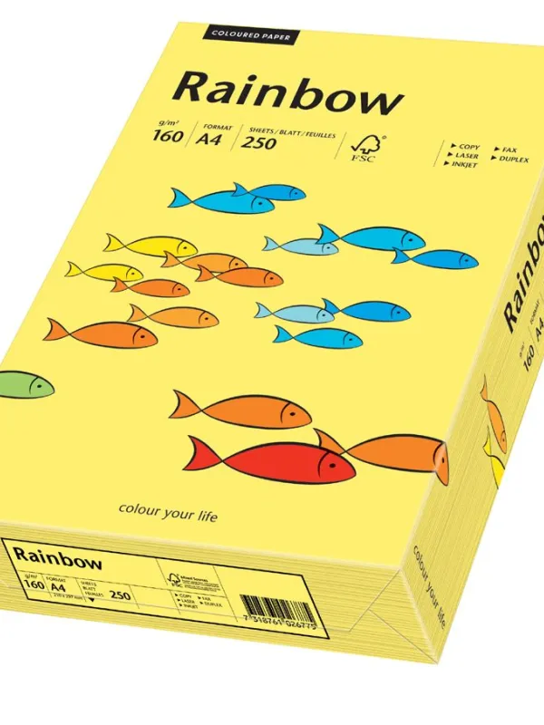 Prece Krāsains papīrs A4 Rainbow 160g, 250lp, Nr.16 yellow Attēls