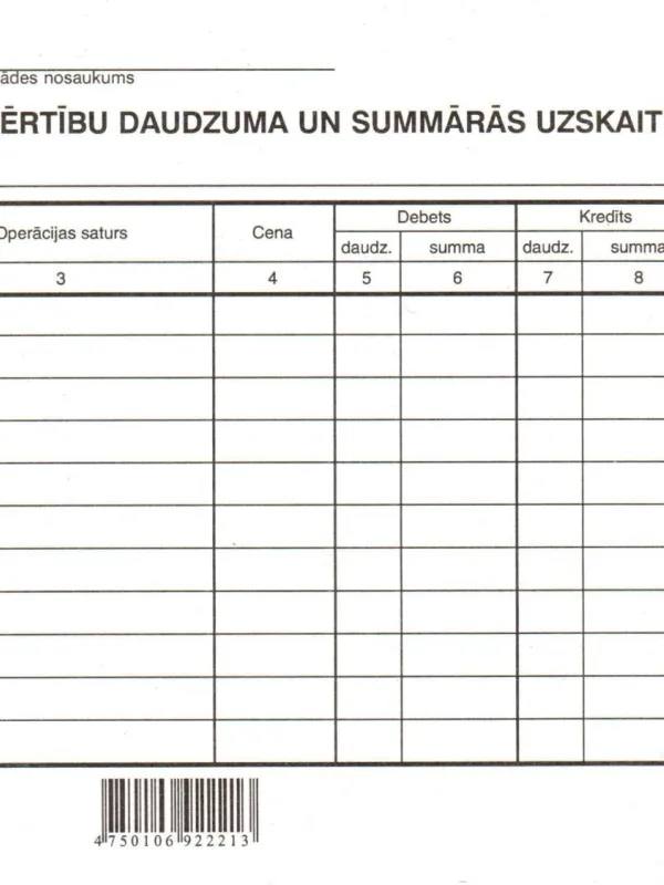 Prece Materiālo vērtību daudz.&amp;sum. uzsk. kartīte Attēls